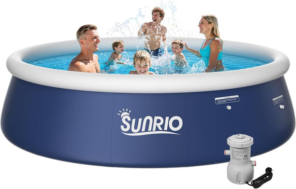 Sunrio 12'*33" Round Inflatable Top Ring Above Ground Swimming Pool Fast Easy to Set Up with 530GPH Filter Pump for Summer Outdoor Garden Backyard Children Adults