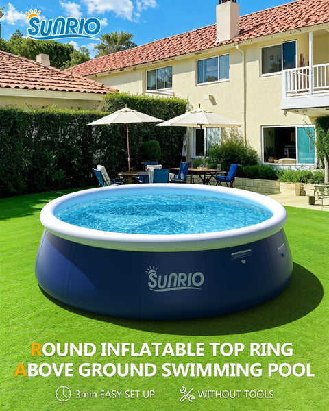 Sunrio 12'*33" Round Inflatable Top Ring Above Ground Swimming Pool Fast Easy to Set Up with 530GPH Filter Pump for Summer Outdoor Garden Backyard Children Adults