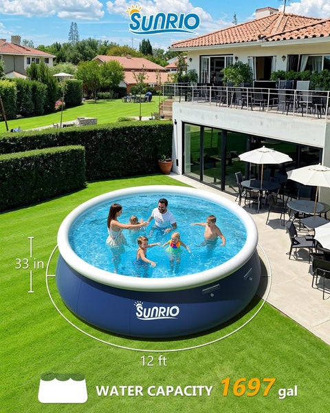Sunrio 12'*33" Round Inflatable Top Ring Above Ground Swimming Pool Fast Easy to Set Up with 530GPH Filter Pump for Summer Outdoor Garden Backyard Children Adults