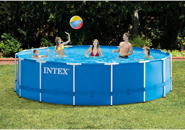 Intex 28241EH 15ft x 48in Metal Frame Outdoor Above Ground Swimming Pool Set with Filter Pump, Ladder, Ground Cloth and Pool Cover