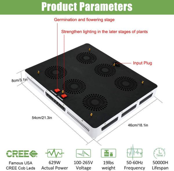 Phlizon CREE COB 3000W LED Plant Grow Light Full Spectrum Indoor Plants Light Growing Veg Flower CREE COB Grow Light