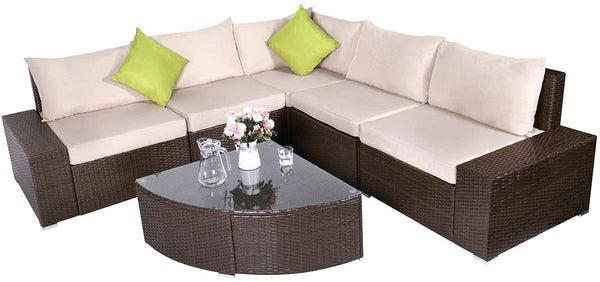 U-MAX Patio PE Rattan Wicker Sofa Set Outdoor Sectional Furniture Chair Set with Cushions and Tea Table