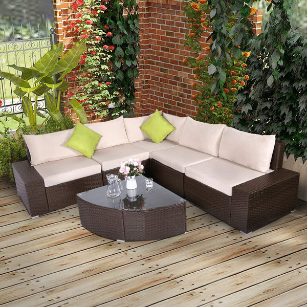 U-MAX Patio PE Rattan Wicker Sofa Set Outdoor Sectional Furniture Chair Set with Cushions and Tea Table
