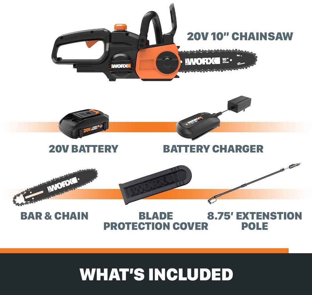 Worx 20V 10 Cordless Pole/Chain Saw with Auto-Tension WG323