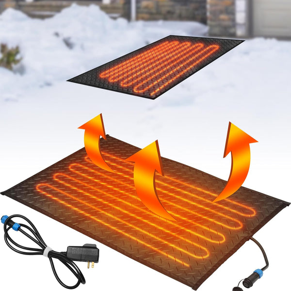 Baquler 30'' x 60'' Heated Snow Ice Melting Mats No Slip Heated Outdoor Mats Melts up to 3 Inches/h and Ice with 9.84 ft Power Cord for Winter Snow Removal Stairs Steps Driveway Walkway Decks Sidewalk