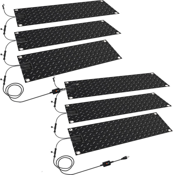 Timgle 6 Pcs Snow Melting Walkway Mat, 10" x 30" Non Slip Rubber Heated Mat with Power Cord, 2 in/h Speed Snow and Ice Heated Pad for Winter Outdoor Stair Step Doorway Walkway Driveway (Black)