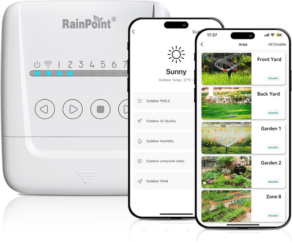 RAINPOINT 8-Zone Smart Sprinkler Controller - WiFi Irrigation Timer with Weather Intelligence