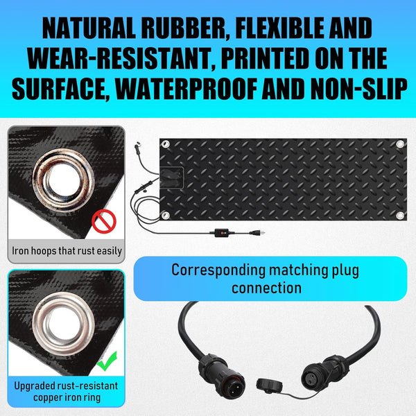 Timgle 6 Pcs Snow Melting Walkway Mat, 10" x 30" Non Slip Rubber Heated Mat with Power Cord, 2 in/h Speed Snow and Ice Heated Pad for Winter Outdoor Stair Step Doorway Walkway Driveway (Black)