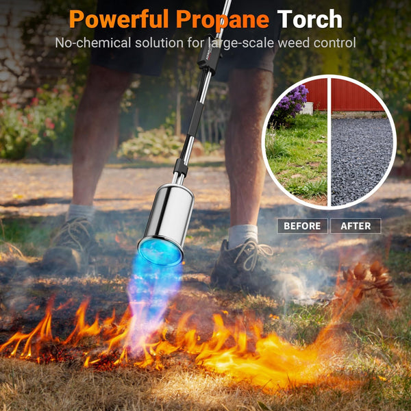 Sondiko Propane Torch Weed Burner, High Output Weed Torch Flamethrower, 30" Detachable Long Arm Heavy Duty Blow Torch For Garden, Wood, Ice, Snow, Melting(PROPANE TANK NOT INCLUDED)