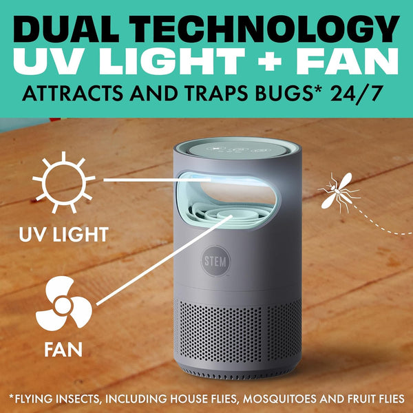 STEM Flying Insect Fan Trap for Indoor Bug Control, Attracts Mosquitoes, Fruit Flies, and House Flies, Plug-in Fan with UV Light, Starter Kit Includes 1 Device and 5 Glue Traps