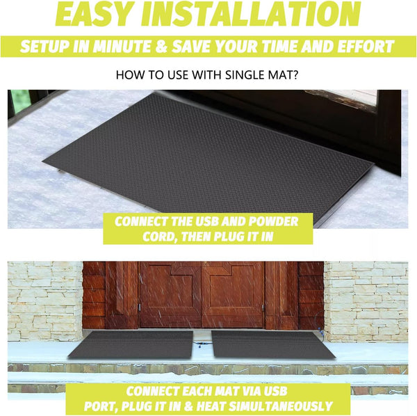 Heated Snow Melting Mats for Doorways- Outdoor Heated Mats- Non-Slip Electric Heated Foot Mats for Winter Snow Removal- Heated Snow Melting Mat for Stairs garages Driveway (30in x 48in)