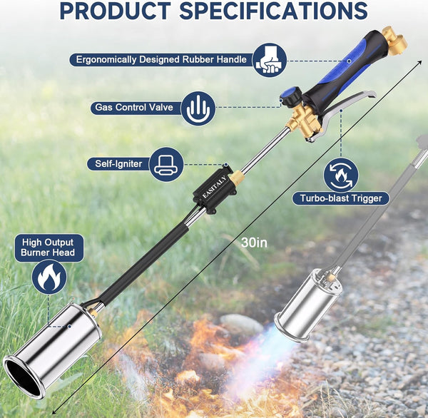 Weed Torch Propane Burner,Blow Torch Flame Thrower,Weed Burner with Trigger and Ergonomic Handle for Outside Weeding,Roofing,Snow Melting,Charcoal Starter(Fuel Cylinder Not Included)