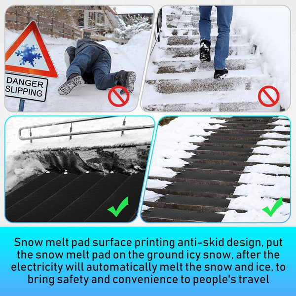 Timgle 6 Pcs Snow Melting Walkway Mat, 10" x 30" Non Slip Rubber Heated Mat with Power Cord, 2 in/h Speed Snow and Ice Heated Pad for Winter Outdoor Stair Step Doorway Walkway Driveway (Black)