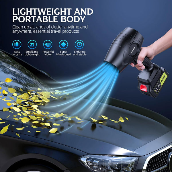 980,000 RPM Cordless Leaf Blower - 21V Electric Handheld Leaf Blower with 2×4.0Ah Batteries & Fast Charger - Lightweight for Patio, Lawn, Yard, Deck Cleaning - Light Black