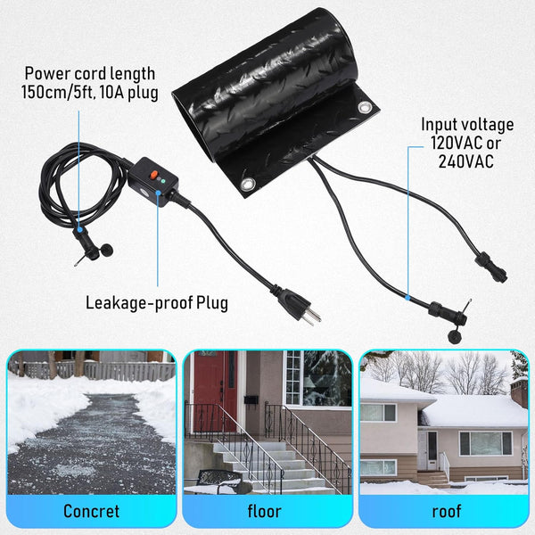 Timgle 6 Pcs Snow Melting Walkway Mat, 10" x 30" Non Slip Rubber Heated Mat with Power Cord, 2 in/h Speed Snow and Ice Heated Pad for Winter Outdoor Stair Step Doorway Walkway Driveway (Black)