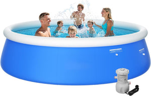 Sunrio 12'*33" Round Inflatable Top Ring Above Ground Swimming Pool Fast Easy to Set Up Blow Up Pool Set with 530GPH Filter Pump for Summer Outdoor Garden Backyard Children Adults