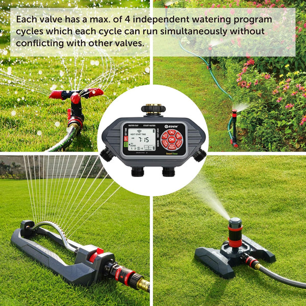 Eden 93413 Programmable Digital Water Timer 4-Zone, Compatible with Wireless Soil Moisture Sensor