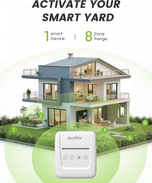 RAINPOINT 8-Zone Smart Sprinkler Controller - WiFi Irrigation Timer with Weather Intelligence