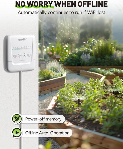 RAINPOINT 8-Zone Smart Sprinkler Controller - WiFi Irrigation Timer with Weather Intelligence