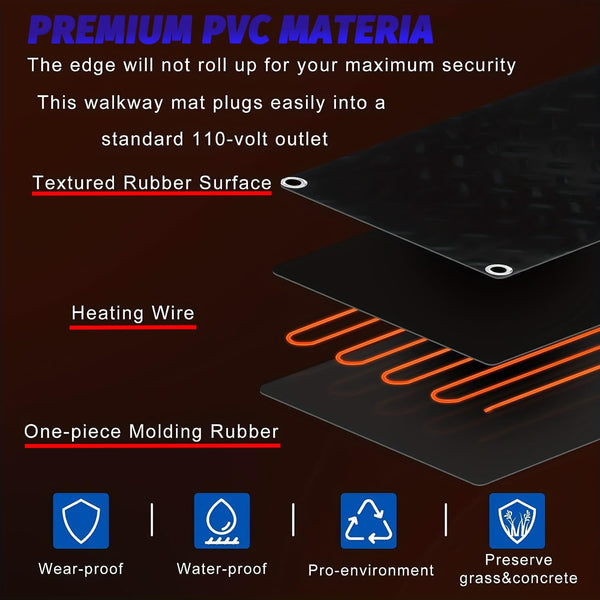 Heated Snow Melting Mats for Doorways- Outdoor Heated Mats- Non-Slip Electric Heated Foot Mats for Winter Snow Removal- Heated Snow Melting Mat for Stairs garages Driveway (30in x 48in)