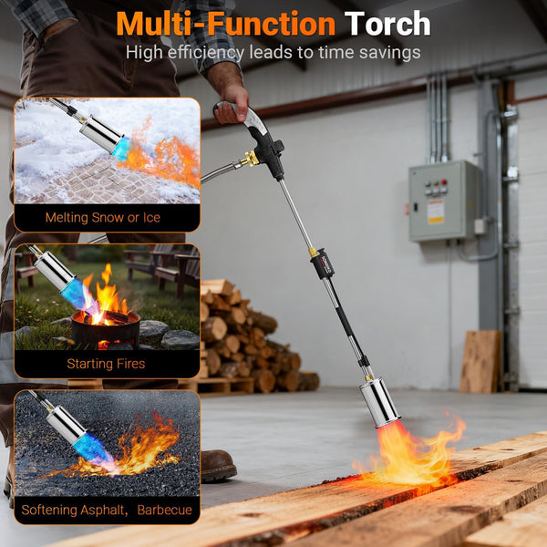 Sondiko Propane Torch Weed Burner, High Output Weed Torch Flamethrower, 30" Detachable Long Arm Heavy Duty Blow Torch For Garden, Wood, Ice, Snow, Melting(PROPANE TANK NOT INCLUDED)