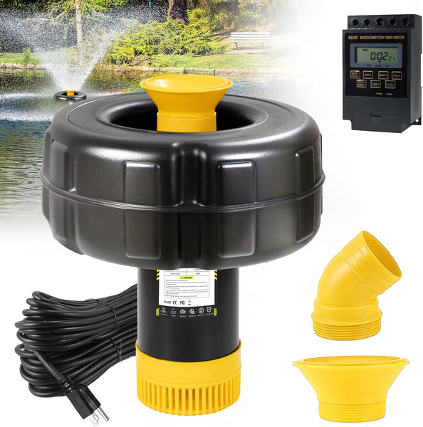 Schupethauer Pond Fountain Aerator, 1HP 15000 GPH Floating Aerating Fountain Pump with Timer & 100FT Cord, Jet System for Large Outdoor Ponds & Lakes