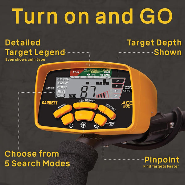 Garrett Ace 300 Metal Detector with Digital Target ID - Professional Treasure Hunting Equipment