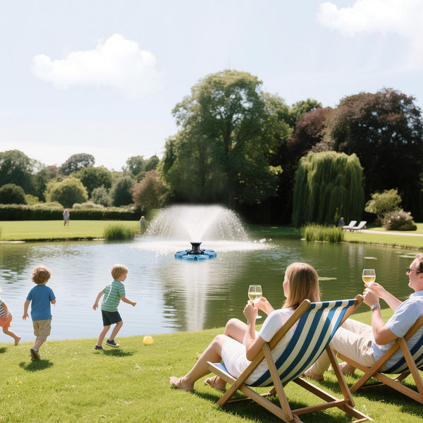 RELIY Pond Fountain Aerator, 1HP 110V 15000 GPH Fountain Pump, Fully Automatic Powerful Lake Floating Fountain, 100 FT Power Cord, 2x100 FT Traction Rope, Pond Fountains For Large Ponds