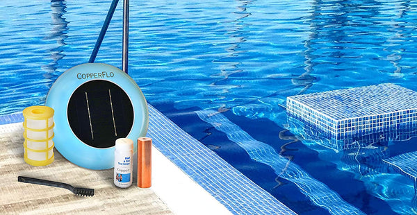 CopperFlo Solar Pool Ionizer - High Capacity | 85% Less Chlorine | Lifetime Replacement Warranty | Kill Algae | Longer Lasting Copper Anode | 25% More Ions | Keeps Pool Cleaner | Up to 45,000 Gal