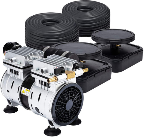 HQUA PAS20 Pond & Lake Aeration System for Up to 3 Acre, 1/2 HP Compressor + Two 100' Weighted Tubing + 2 Diffusers