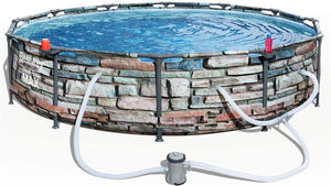 Bestway 56817E 12' x 30" Steel Pro Max Round Above Ground Swimming Pool Kit with Filter Pump and Filter, Stone Print