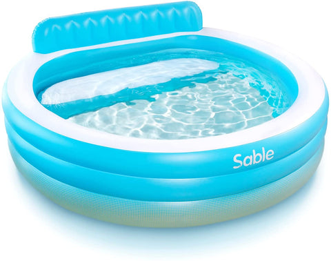 Sable Inflatable Pool, Blow Up Swimming Pool, for Family Party Water Sports with Backrest and Built-in Bench, Blue