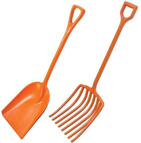 AM Leonard Poly Scoop Shovel and Scoop Fork with D-Grip Handles - 42 Inch Length, Orange