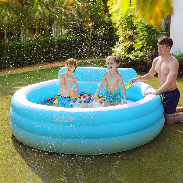 Sable Inflatable Pool, Blow Up Swimming Pool, for Family Party Water Sports with Backrest and Built-in Bench, Blue