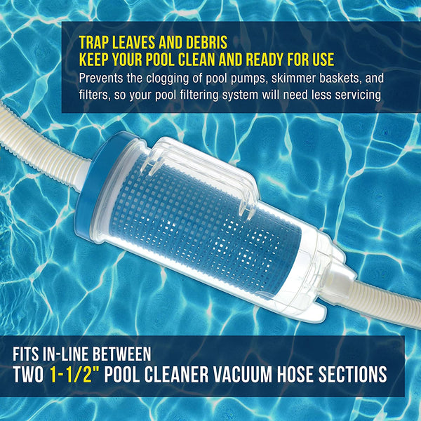 U.S. Pool Supply Professional in-line Pool Leaf Canister with Large Plastic Mesh Basket & Mesh Bag - Fits 1-1/2” Swimming Pool Cleaner Vacuum Hose Sections - Skims Leaves, Prevents Filter Clogging