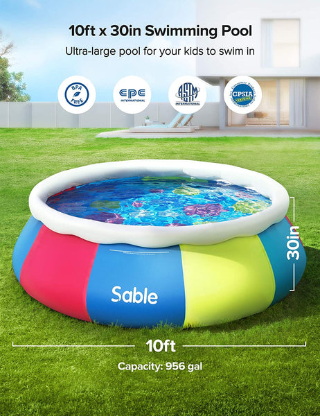 Sable Inflatable Swimming Pool Above Ground Pool 10ft x 30in Fast Set Pools for Kids Adults Toddlers Summer Backyard Garden Outdoor with Pool Cover