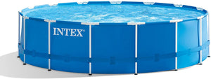 Intex 28241EH 15ft x 48in Metal Frame Outdoor Above Ground Swimming Pool Set with Filter Pump, Ladder, Ground Cloth and Pool Cover