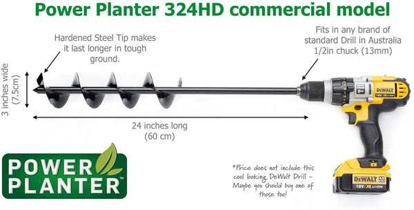 Power Planter 100% USA Made 3"x24" Extended Length Bulb & Bedding Plant Auger with Heavy Duty Tip…