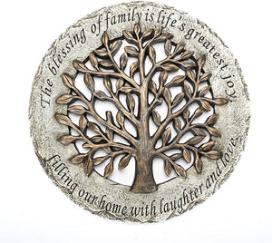 Roman Exclusive Terrace Garden Stone with a Tree and Verse, 12.2-Inch, 2-Tone Dolomite/Resin