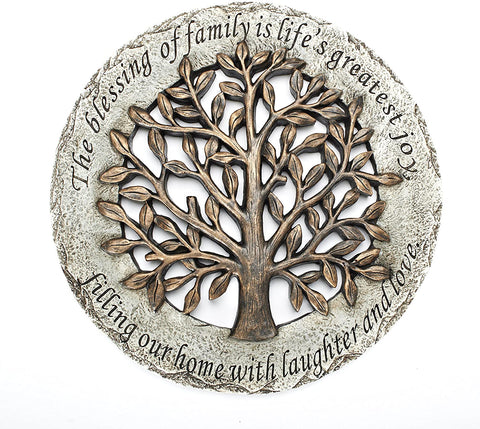 Roman Exclusive Terrace Garden Stone with a Tree and Verse, 12.2-Inch, 2-Tone Dolomite/Resin