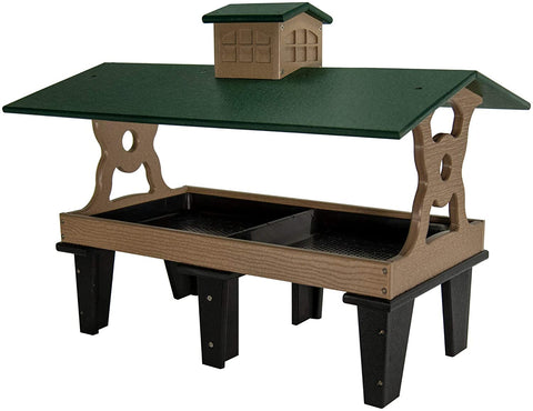 JCs Wildlife Colossal Ground Fly Thru Bird Feeder - Massive Bird Feeder, Removable Tray Holds 16 Cups, Roof Helps Seed Stay Dry (Green and Tan)