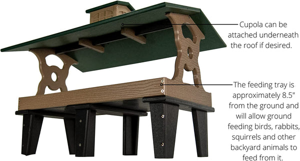 JCs Wildlife Colossal Ground Fly Thru Bird Feeder - Massive Bird Feeder, Removable Tray Holds 16 Cups, Roof Helps Seed Stay Dry (Green and Tan)