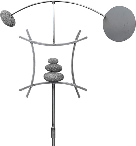 AURA LIFE Zen Garden Spinner Kinetic Wind Sculpture | Balanced Arch Yard Decor with Rock Cairn and Stake | Relaxing Metal Art Wind Vane Sculptures
