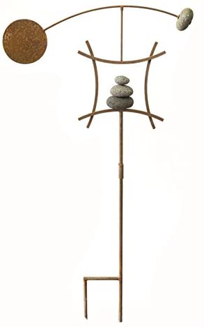 AURA LIFE Zen Garden Spinner Kinetic Wind Sculpture | Balanced Arch Yard Decor with Rock Cairn and Stake | Relaxing Metal Art Wind Vane Sculptures