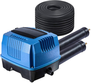 HQUA SWA20 1/8HP Pond Water Garden Septic Aerator Kit, Aeration System, MAX 5 CFM for Pond Up to 1/2 Acre, 6” deep, over 1 million gallons, 105W, 110V Compressor + 70' Weighted Tubing + 2 Diffusers