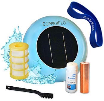 CopperFlo Solar Pool Ionizer - High Capacity | 85% Less Chlorine | Lifetime Replacement Warranty | Kill Algae | Longer Lasting Copper Anode | 25% More Ions | Keeps Pool Cleaner | Up to 45,000 Gal