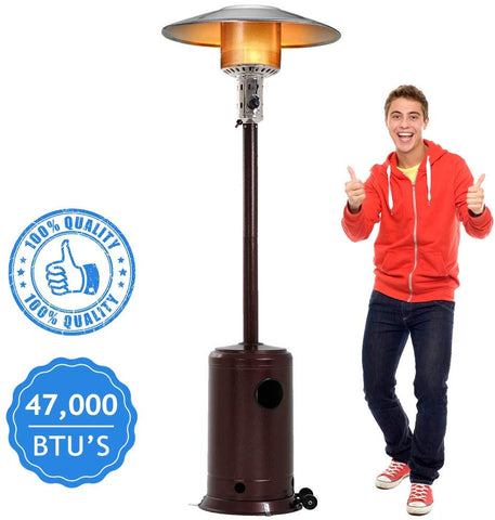 Dkeli Outdoor Patio Heater with Wheels Portable 47,000 BTU Commercial LP Gas Propane Heater Auto Shut Off 88 Inches
