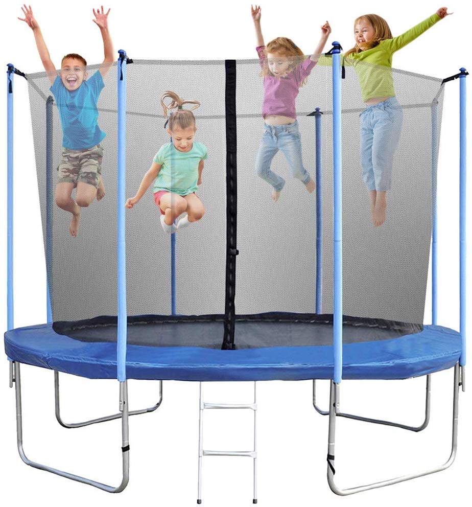 Dkeli Trampoline for Kids or Adults 12ft Trampolines with Safety Enclosure Net Ladder and Spring Pad Outdoor Round