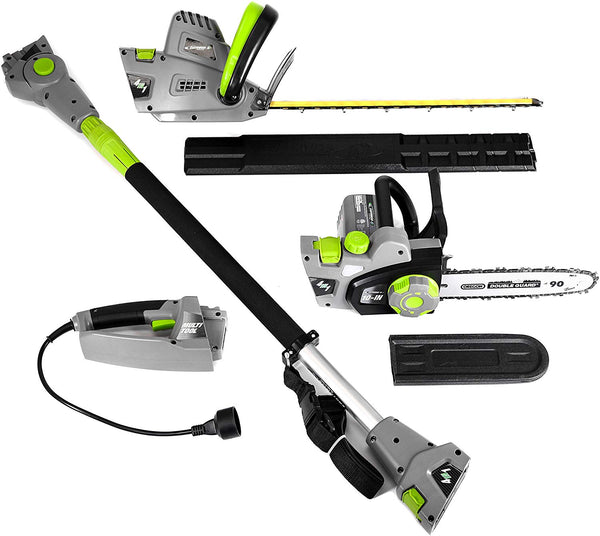 Earthwise CVP41810 7 10" Handheld Saw-4.5 Amp 17" Pole Hedge Trimmer 4-in-1 Multi Tool, Grey