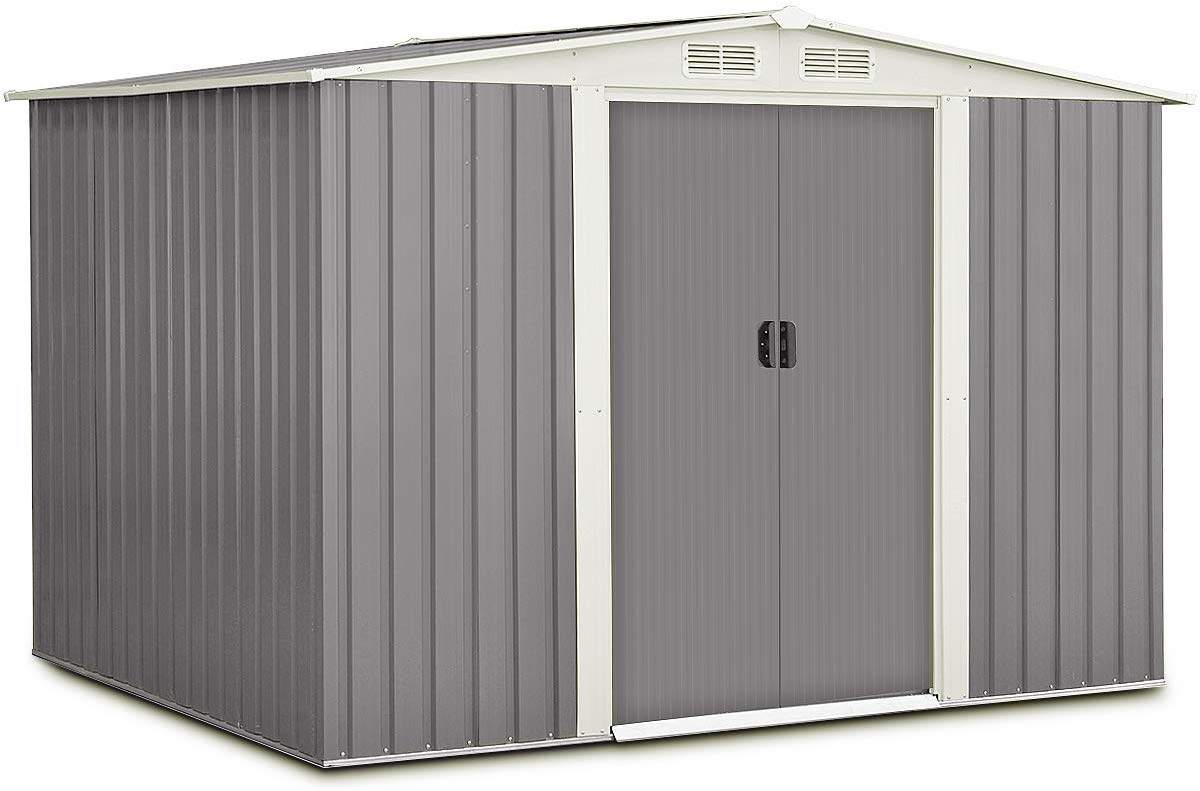 Goplus Galvanized Steel Outdoor Garden Storage Shed 6 x 8 Ft Heavy Duty Tool House W/Sliding Door